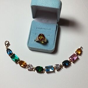 Technibond Original 2 pc set Multi Shaped Stone Bracelet matching Ring